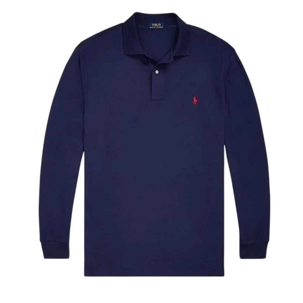 NWT Polo Ralph Lauren Mens Long Sleeve Polo Shirt Navy Blue Red Pony Mesh 2XL‎
